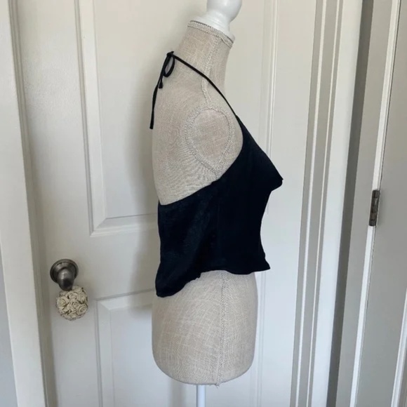 Wild Fable | Black Satin Cowl Neck Halter Crop Top – Size M - Picture 6 of 11